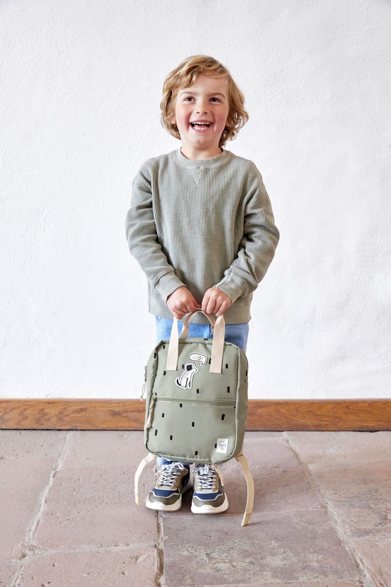 Kinderrucksack Square Happy Prints light olive - von lässig