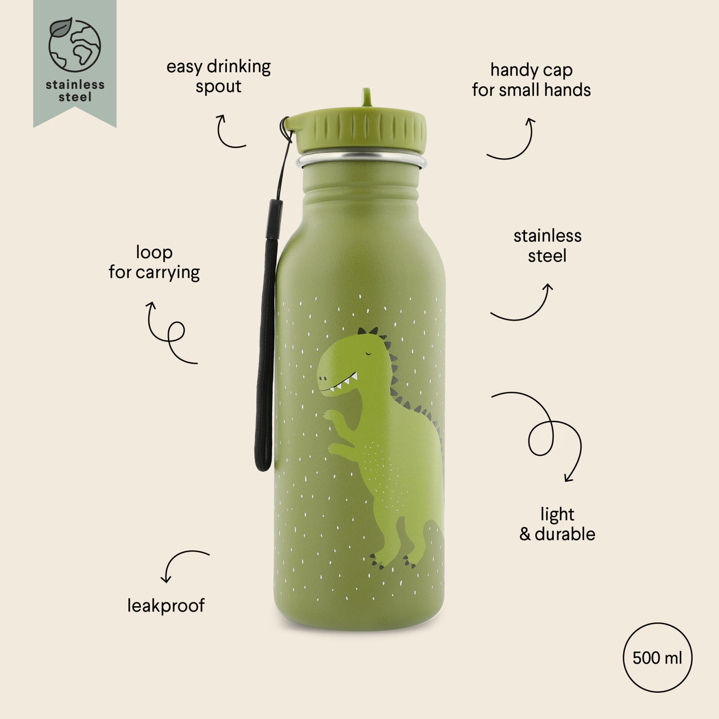 Trinkflasche Mr. Dino 500ml - von Trixie