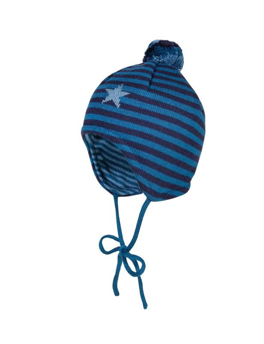 Baby Strick Mütze Ringel Stern mit Pompom - von maximo