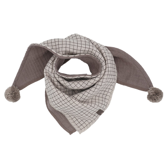 Mini Tuch mit Pompons Taupe Blümchen/Karo - von Maximo