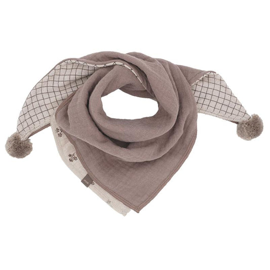 Mini Tuch mit Pompons Taupe Blümchen/Karo - von Maximo