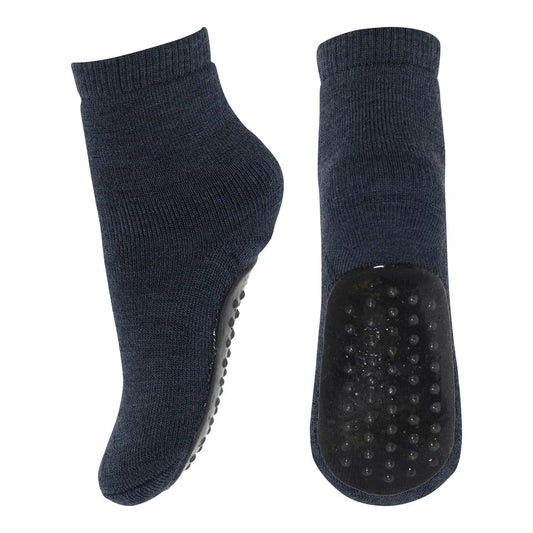 Woll Rutschesocken Dark Denim Melange - von MP Denmark