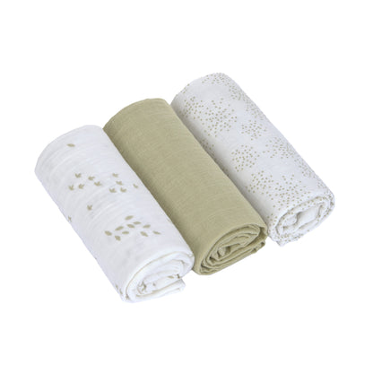 Muslin Swaddle & Burp Blätter Olive - lässig