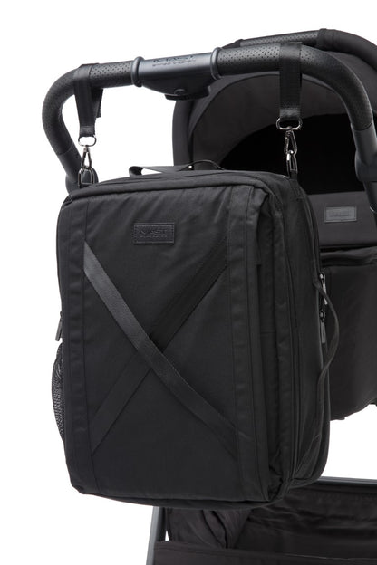 a black bag on a stroller